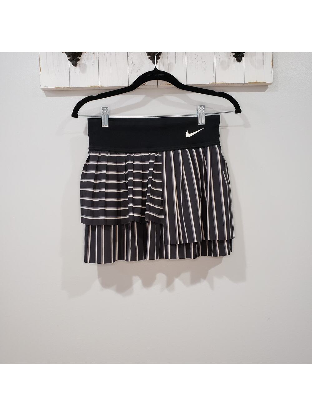 Nike Court Slam Pleated Tennis Skirt Black White Stripe Womens Size Small